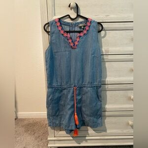Neiman Marcus Blue Chambray Embroidered Denim Romper Size 4